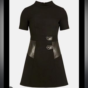 Karen Millen Structured Crepe Pu Contrast A Line Dress (size: 6 / US small)